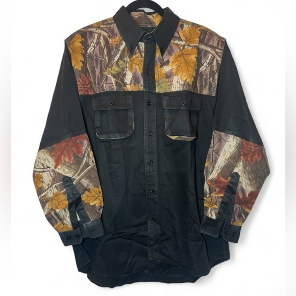 Master Sportsman Men L Camo Black Colorblock Long Sleeve Button Down Shirt AS IS - Picture 1 of 6